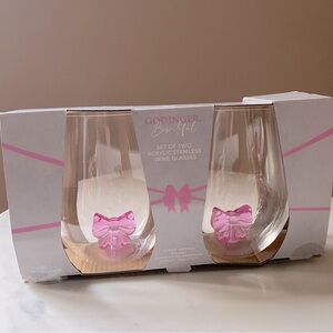 NWT Godinger Acrylic Bow Stemless Wine Glass Set